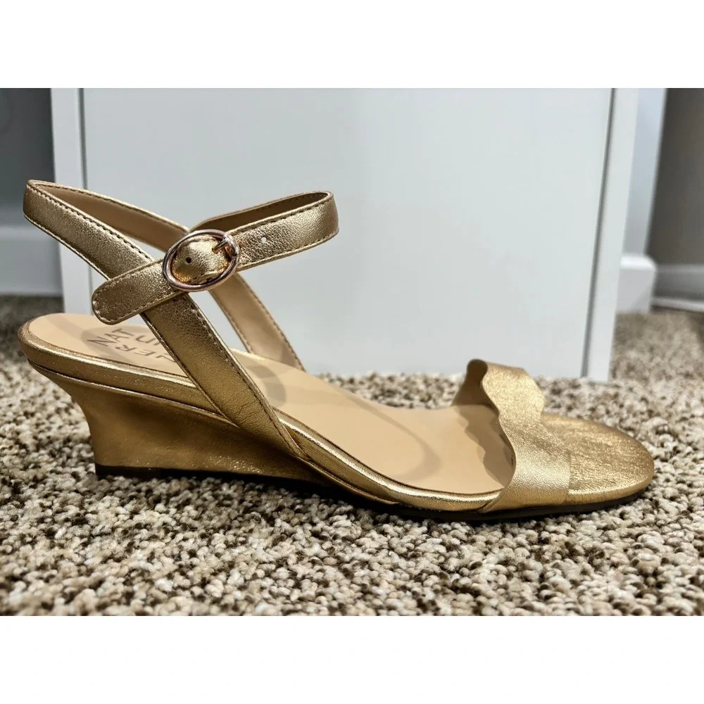 Naturalizer Metallic Gold Low Wedge Sandals